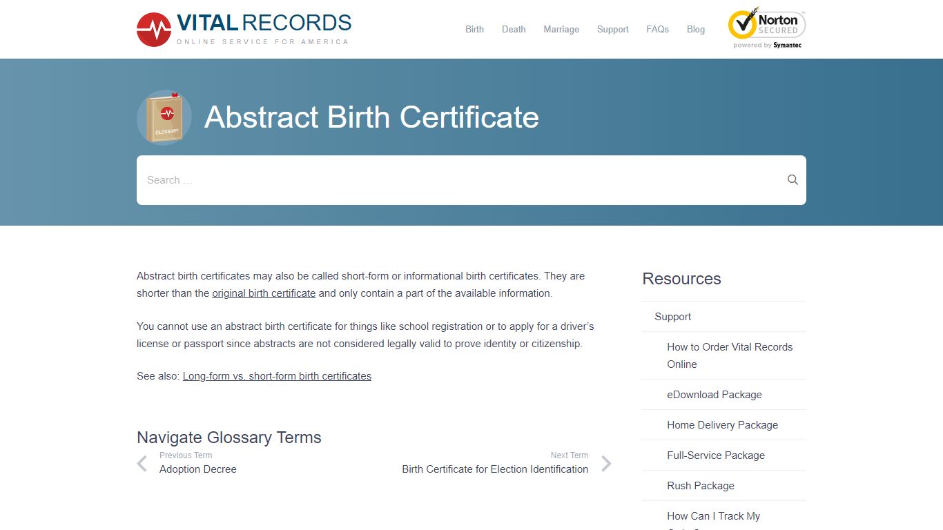 Abstract Birth Certificate - Vital Records Online